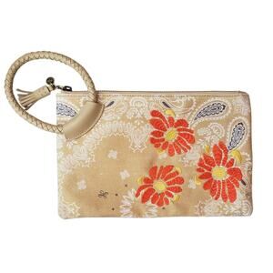 HOBO Sheila Sunset Bandana Clutch Floral Embroidered Braided Leather Handle